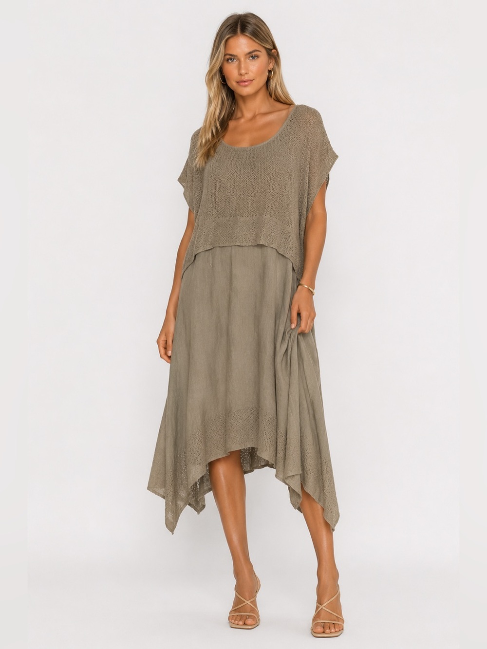 🇮🇹 NWT Stylish Olive Green Layered Dress